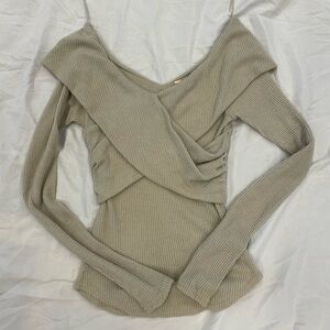 Free People Cream Ribbed Knit Top